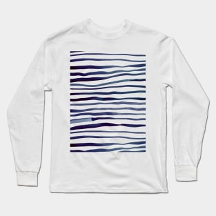 Irregular watercolor lines - indigo Long Sleeve T-Shirt